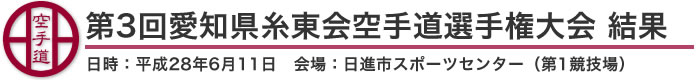 第3回愛知県糸東会空手道選手権大会 結果（日時：2016年［平成28年］6月11日 会場：愛知県・日進市スポーツセンター [第1競技場]）